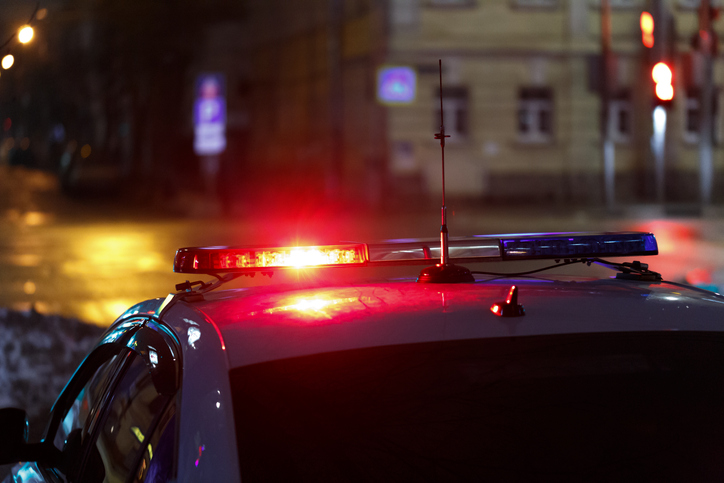 police car lights at night city street