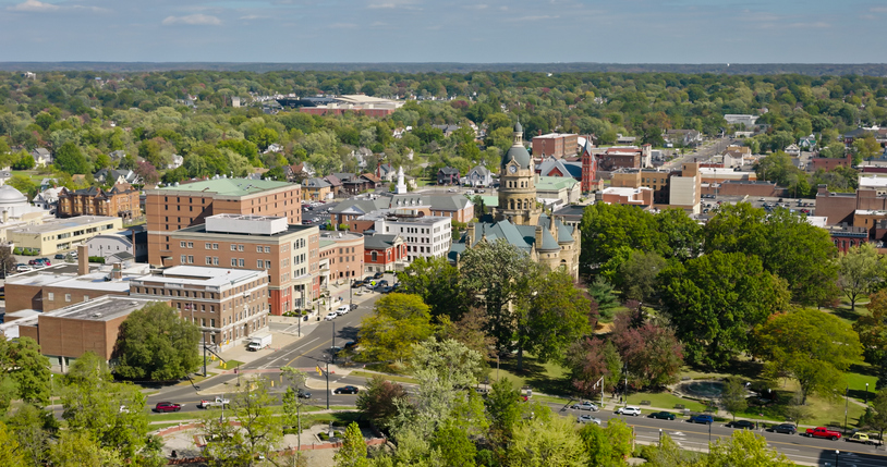 Downtown Warren, Ohio on a Mostly Clear Day - Aerial