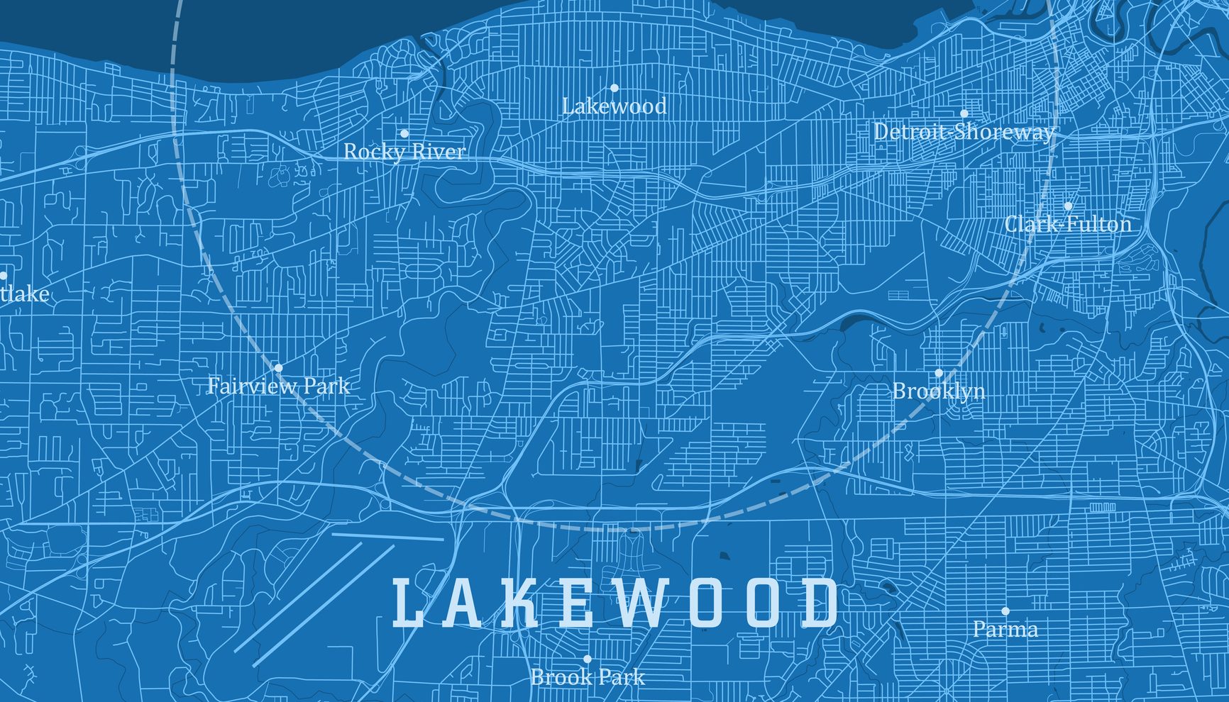 Lakewood OH City Vector Road Map Blue Text
