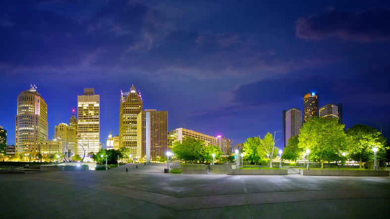 Detroit. Downtown and Financial Building. City in Michigan