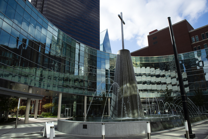 First Baptist Church Dallas at downtown street of Dallas