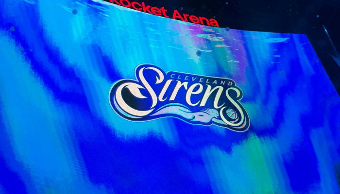 Cleveland Sirens logo displayed on a large screen at Rocket Arena.