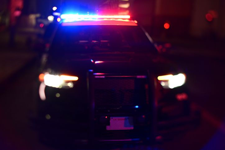 Los Angeles Police Vehicle at Night with Emergency Lights